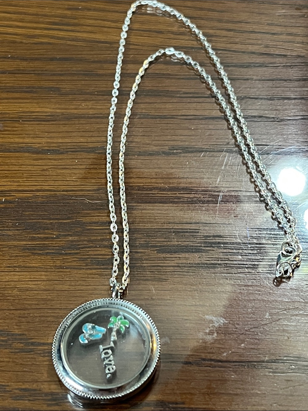 Silver Floating Locket Necklace with Blue and Green Charms - Love Pendant